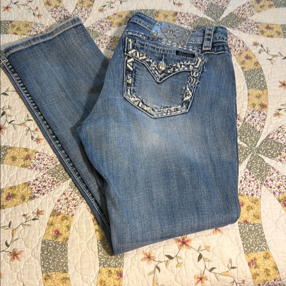 Miss Me Straight Leg Jeans with Ornate Stitching